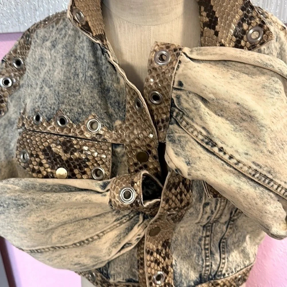 PYTHON SNAKE SKIN Leather one-of-a-kind distressed stonewashed Vintage